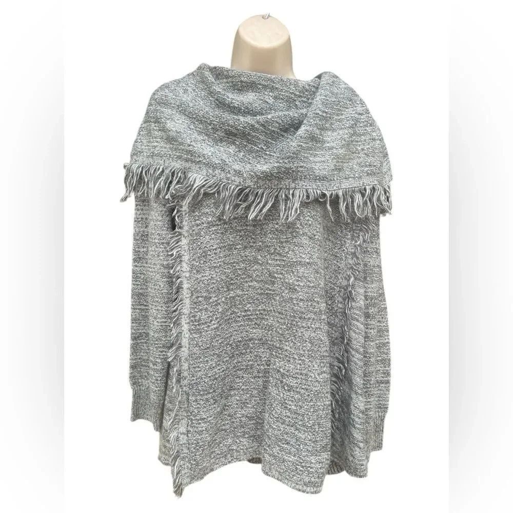 Knox Rose Heather Gray Fringed turtleneck Sweater long sleeve